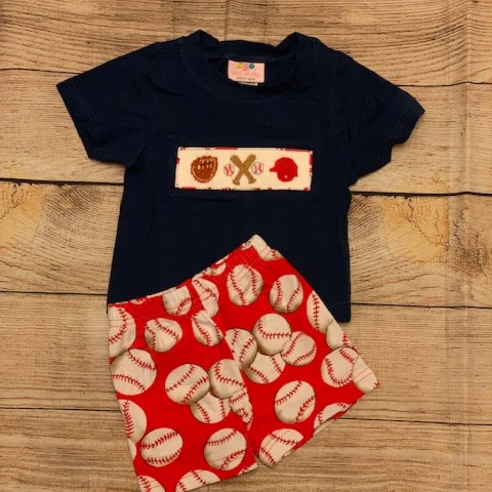 Smocked Baseball Boys Shorts Set